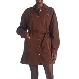 NWT The Fifth Label Denim Cathedral Belted Mini Utility Dress Brown Size S